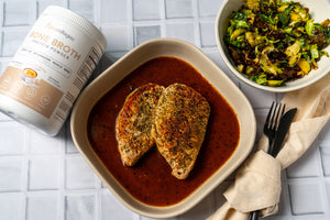 PORK CHOPS WITH MUSTARD CREAM SAUCE AND ROASTED BRUSSELS SPROUTS