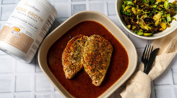 PORK CHOPS WITH MUSTARD CREAM SAUCE AND ROASTED BRUSSELS SPROUTS